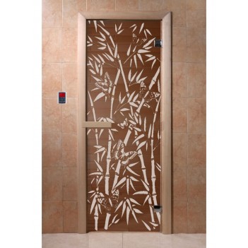 Дверь для бани DoorWood Бамбук и бабочки Бронза, 1900x700 мм, 6 мм, 2 петли