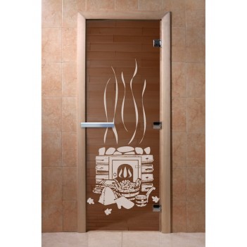 Дверь для бани DoorWood с рисунком Банька Бронза, 1900x800 мм