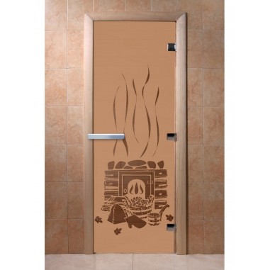 Дверь для бани DoorWood с рисунком Банька Бронза матовая, 2000x800 мм