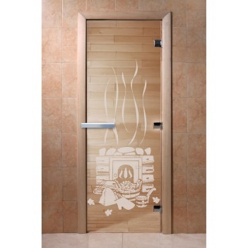 Дверь для бани DoorWood с рисунком Банька Прозрачная, 2100x700 мм