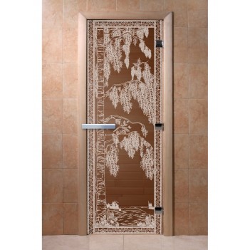 Дверь для бани DoorWood с рисунком Березка Бронза, 2100x900 мм