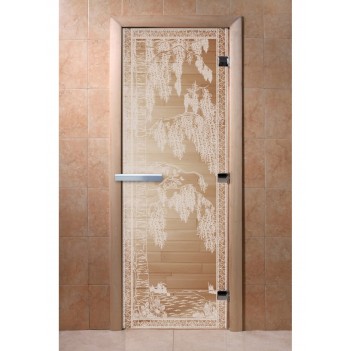 Дверь для бани DoorWood с рисунком Березка Прозрачная, 1900x800 мм