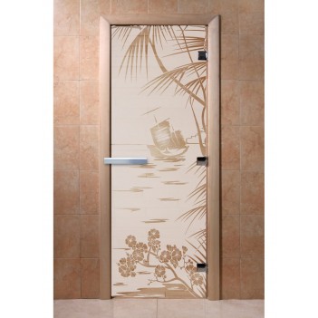 Дверь для бани DoorWood с рисунком Голубая лагуна Сатин, 1900x600 мм