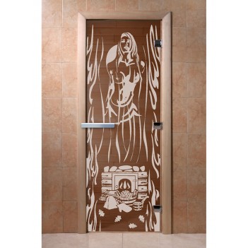 Дверь для бани DoorWood с рисунком Горячий пар Бронза, 2000x600 мм