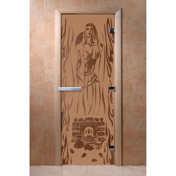Дверь для бани DoorWood с рисунком Горячий пар Бронза матовая, 1700x700 мм