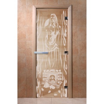 Дверь для бани DoorWood с рисунком Горячий пар Прозрачная, 1700x700 мм