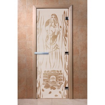 Дверь для бани DoorWood с рисунком Горячий пар Сатин, 2100x900 мм
