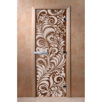 Дверь для бани DoorWood с рисунком Хохлома Бронза, 2100x900 мм