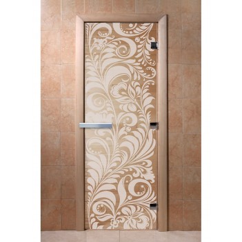 Дверь для бани DoorWood с рисунком Хохлома Прозрачная, 1900x600 мм