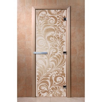 Дверь для бани DoorWood с рисунком Хохлома Сатин, 1900x800 мм
