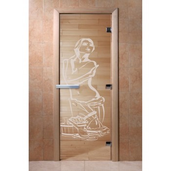 Дверь для бани DoorWood с рисунком Искушение Прозрачная, 1700x700 мм