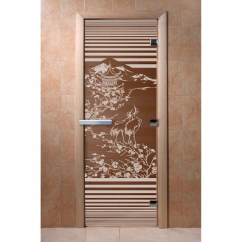 Дверь для бани DoorWood с рисунком Япония Бронза, 2100x700 мм
