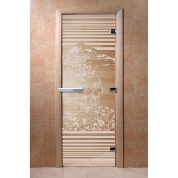 Дверь для бани DoorWood с рисунком Япония Прозрачная, 2000x600 мм