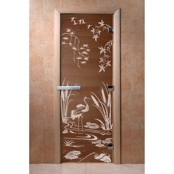 Дверь для бани DoorWood с рисунком Камышовый рай Бронза, 2100x800 мм