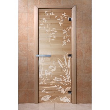 Дверь для бани DoorWood с рисунком Камышовый рай Прозрачная, 2000x600 мм