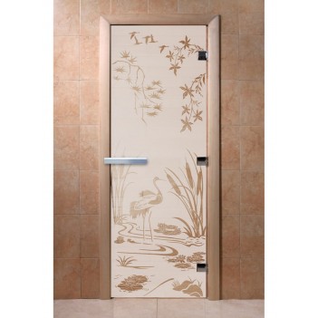 Дверь для бани DoorWood с рисунком Камышовый рай Сатин, 2000x600 мм