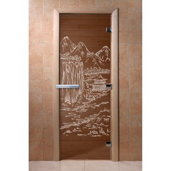Дверь для бани DoorWood с рисунком Китай Бронза, 2100x900 мм