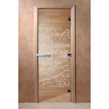 Дверь для бани DoorWood с рисунком Китай Прозрачная, 1800x700 мм