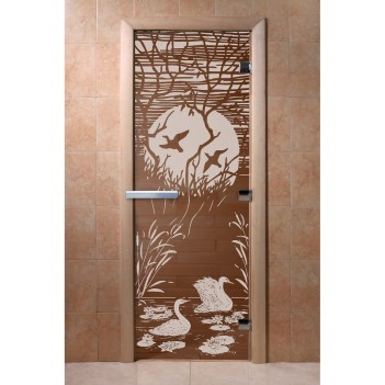 Дверь для бани DoorWood с рисунком Лебединое озеро Бронза, 1700x700 мм
