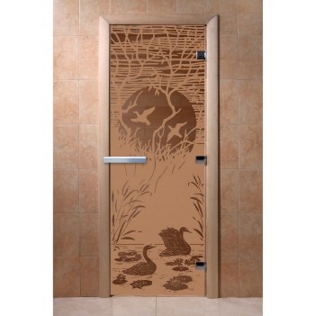 Дверь для бани DoorWood с рисунком Лебединое озеро Бронза матовая, 2000x600 мм