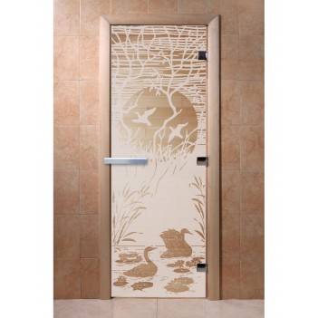 Дверь для бани DoorWood с рисунком Лебединое озеро Сатин, 2100x800 мм