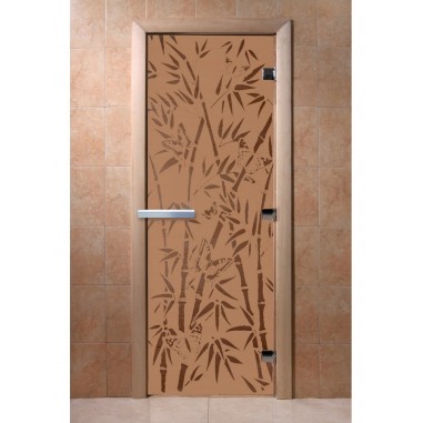 Дверь для бани DoorWood с рисунком Бамбук и бабочки Бронза матовая, 2100x800 мм