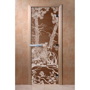 Дверь для бани DoorWood с рисунком Мишки Бронза, 2000x900 мм