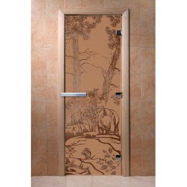 Дверь для бани DoorWood с рисунком Мишки Бронза матовая, 1900x800 мм