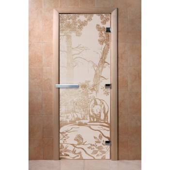Дверь для бани DoorWood с рисунком Мишки Сатин, 1900x800 мм