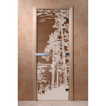 Дверь для бани DoorWood с рисунком Рассвет Бронза, 2000x800 мм