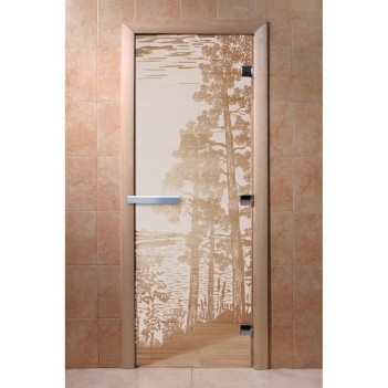 Дверь для бани DoorWood с рисунком Рассвет Сатин, 1900x800 мм