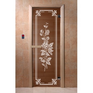 Дверь для бани DoorWood Розы бронза 1900x700 мм, 6мм, 2 петли