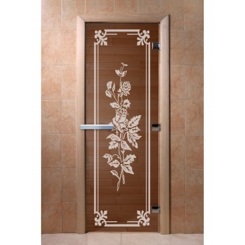 Дверь для бани DoorWood с рисунком Розы Бронза, 2000x900 мм