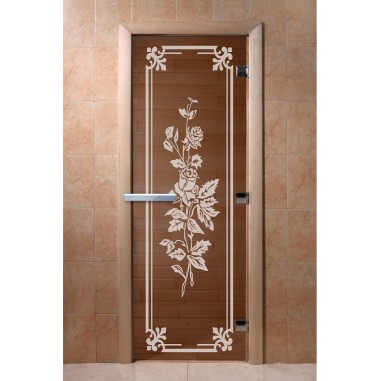 Дверь для бани DoorWood с рисунком Розы Бронза, 2000x900 мм