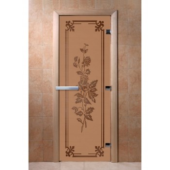 Дверь для бани DoorWood с рисунком Розы Бронза матовая, 2000x900 мм