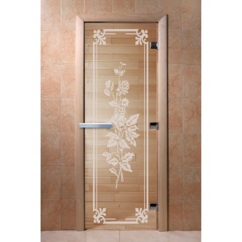 Дверь для бани DoorWood с рисунком Розы Прозрачная, 1800x800 мм