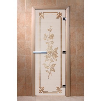Дверь для бани DoorWood с рисунком Розы Сатин, 2000x700 мм