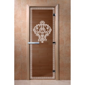 Дверь для бани DoorWood с рисунком Версаче Бронза, 1800x600 мм
