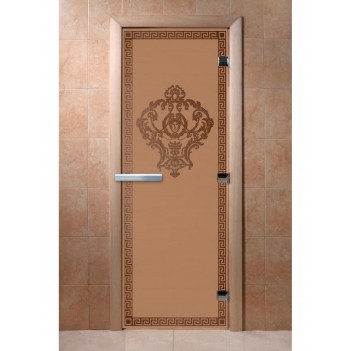 Дверь для бани DoorWood с рисунком Версаче Бронза матовая, 1900x700 мм