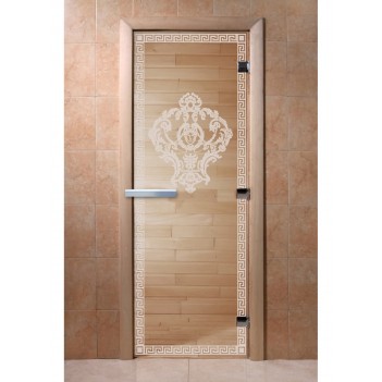 Дверь для бани DoorWood с рисунком Версаче Прозрачная, 1700x700 мм