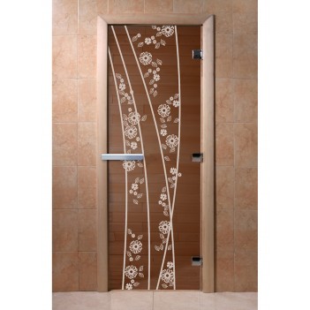 Дверь для бани DoorWood с рисунком Весна цветы Бронза, 1700x700 мм