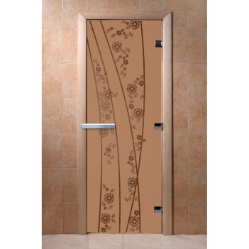 Дверь для бани DoorWood с рисунком Весна цветы Бронза матовая, 1900x600 мм