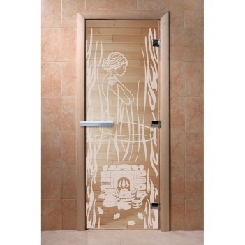 Дверь для бани DoorWood с рисунком Волшебный пар Прозрачная, 2000x700 мм