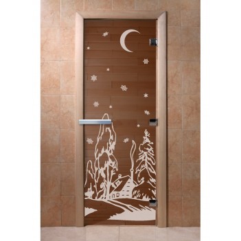 Дверь для бани DoorWood с рисунком Зима Бронза, 1900x800 мм