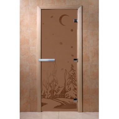Дверь для бани DoorWood с рисунком Зима Бронза матовая, 1900x700 мм