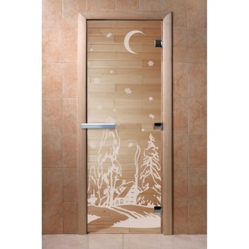 Дверь для бани DoorWood с рисунком Зима Прозрачная, 1800x600 мм