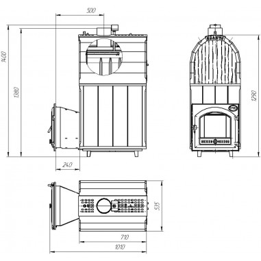 Чугунная печь для бани Инжкомцентр ВВД Калита Арочная PRO (серпентинит Премиум) с чугунным порталом и чугунной дверцей