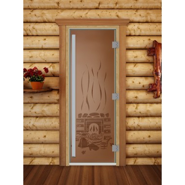 Дверь для бани DoorWood Престиж с рисунком Банька Бронза матовая, 1900x700 мм