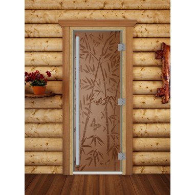 Дверь для бани DoorWood Престиж с рисунком Бамбук и бабочки Бронза матовая, 1900x700 мм