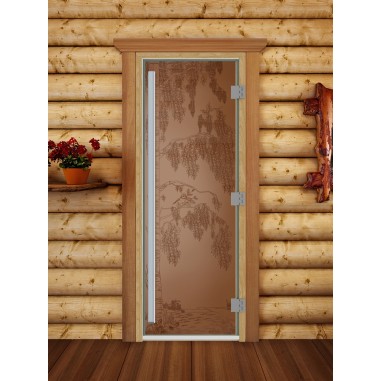 Дверь для бани DoorWood Престиж с рисунком Береза Бронза матовая, 1900x700 мм